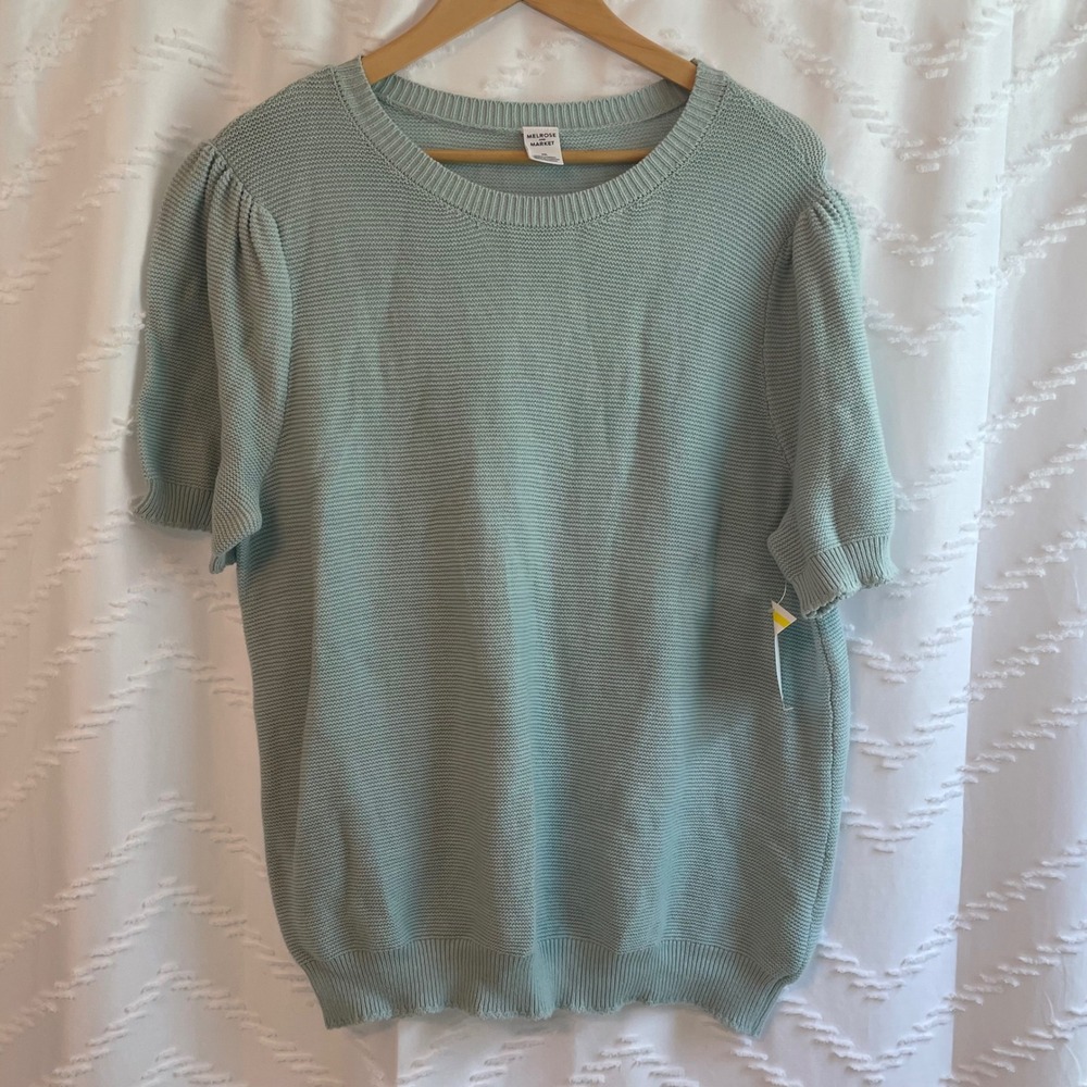 Melrose and Market Womens XXL Seafoam Green Cotton Puff Sleeve Knit Sweater Top